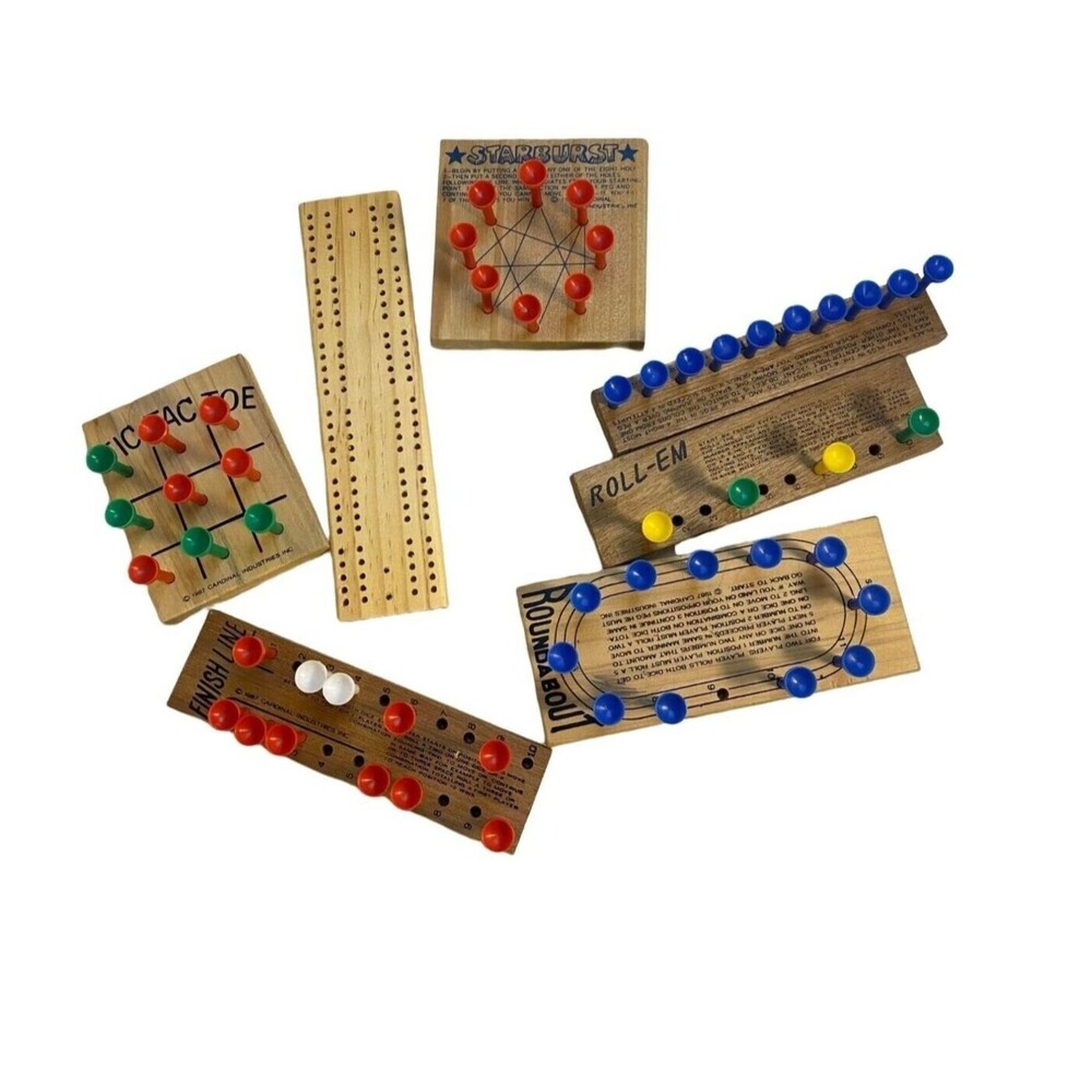 #4798 Wood family games tic tac toe starburst finish line rolle em roundabout